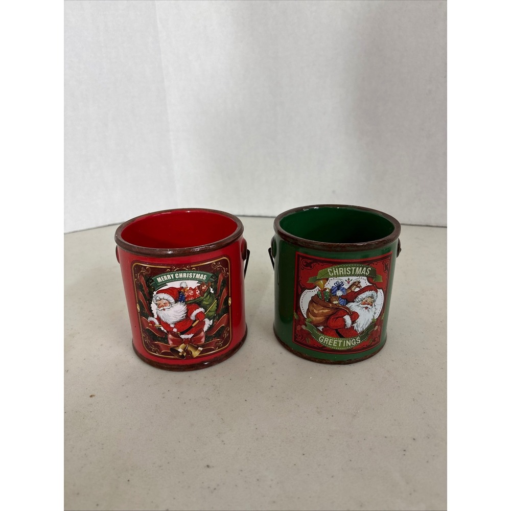 Ganz Christmas Vases Mini Set‎ Santa Claus Merry Greetings Red Green Metal
